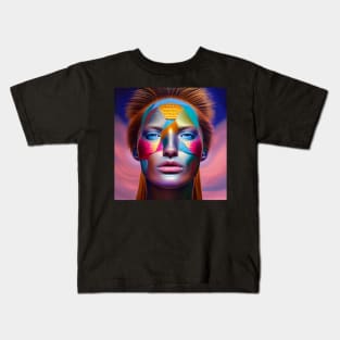 Warrior Woman in Colorful Metallic Face Paint Kids T-Shirt